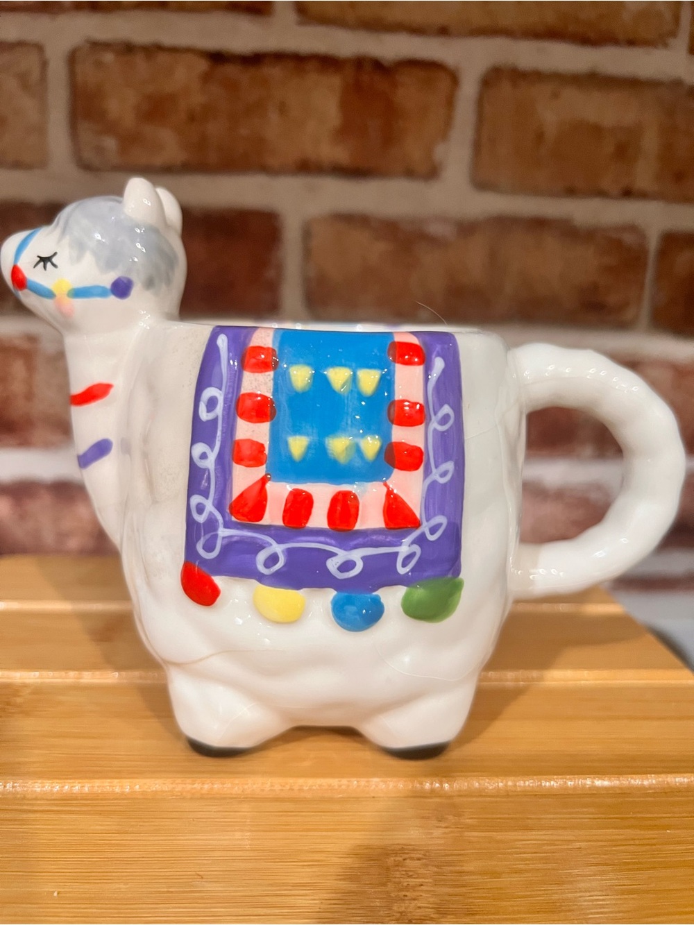 Ceramic White Llama Mug with Colorful Saddle Accent